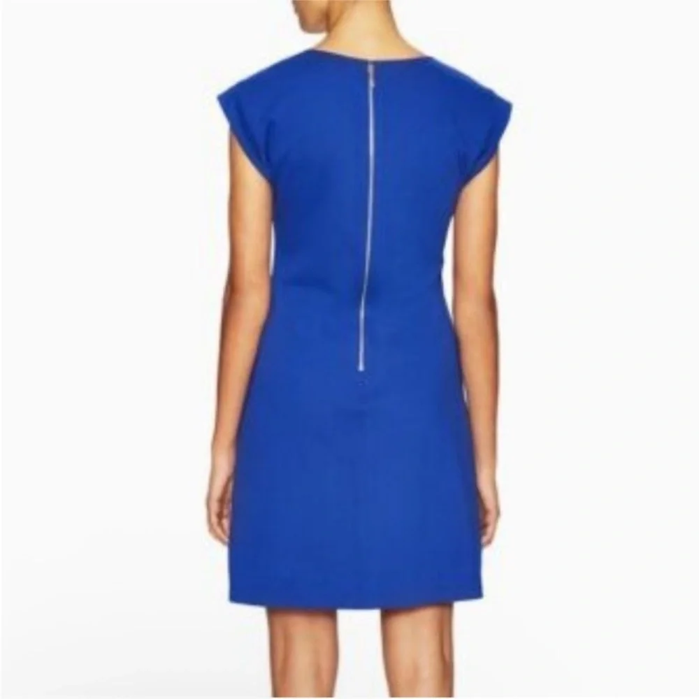 Kate Spade blue ponte knit a-line cap sleeve exposed back zipper mini dress